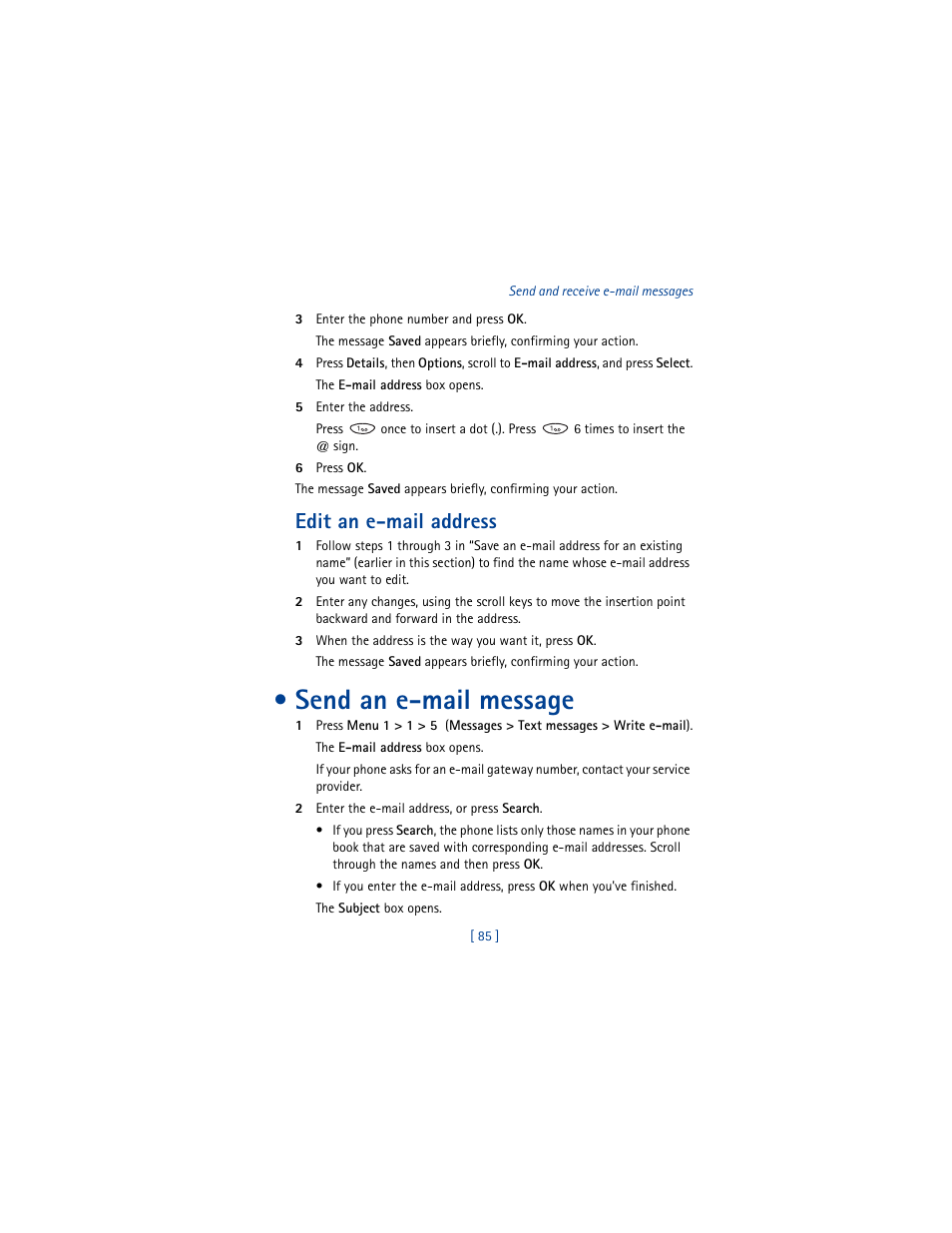 Edit an e-mail address, Send an e-mail message | Nokia 8260 User Manual | Page 98 / 153