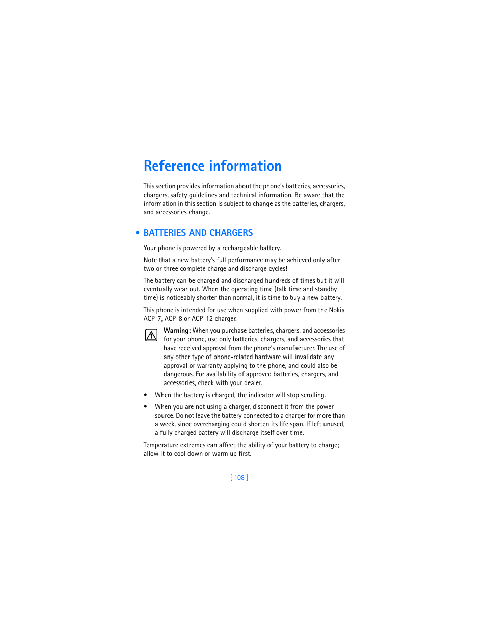 Reference information, Batteries and chargers | Nokia 6310i User Manual | Page 117 / 161