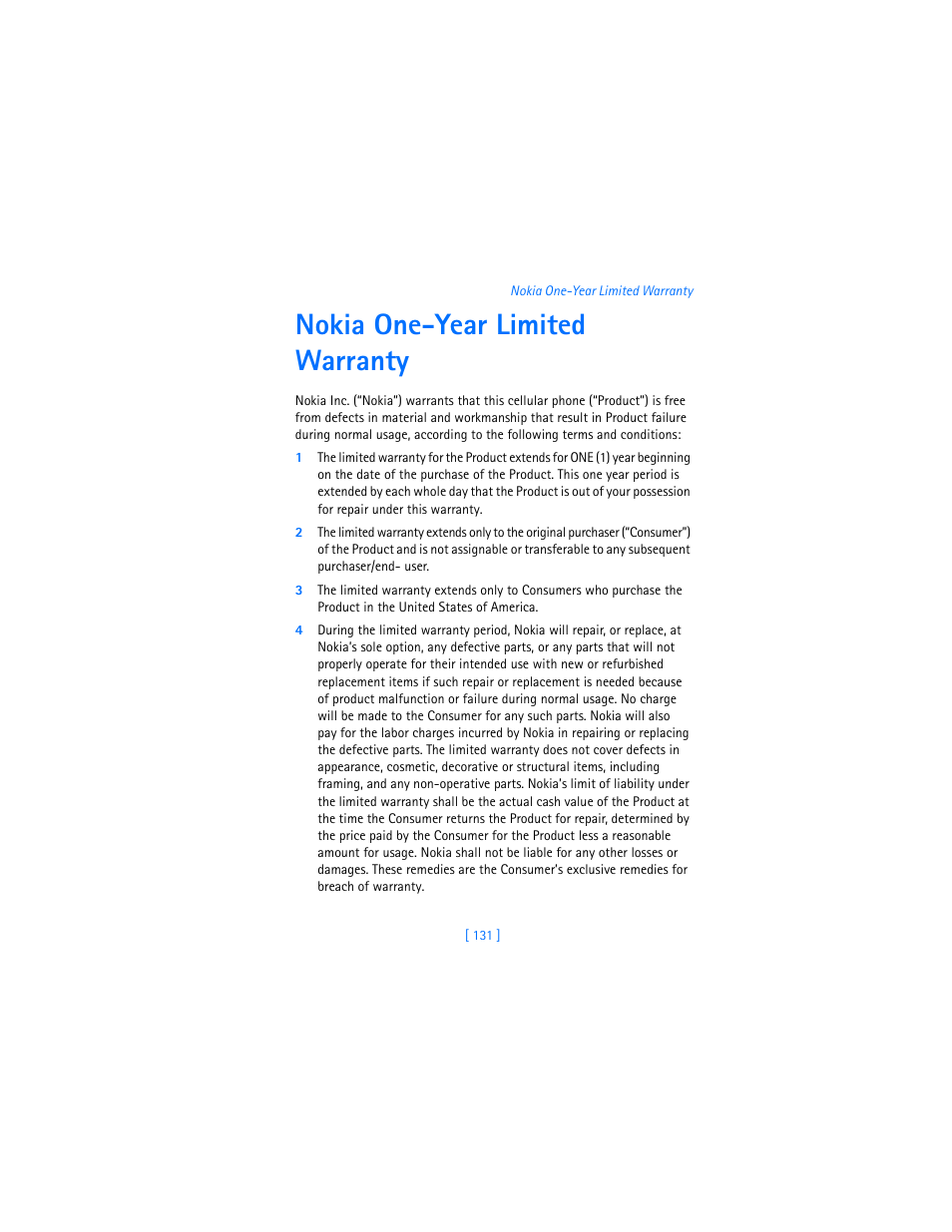 Nokia one-year limited warranty | Nokia 6310i User Manual | Page 140 / 161