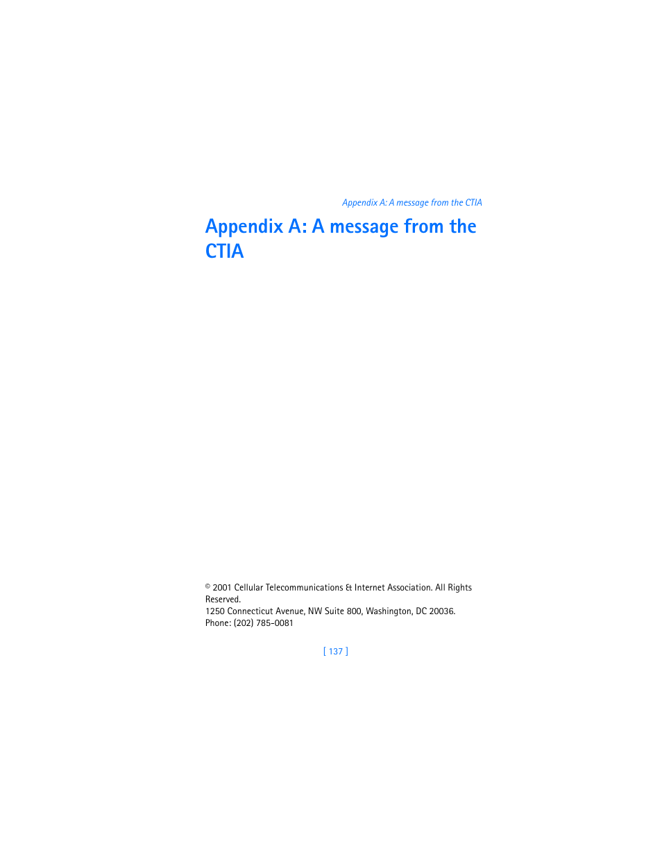 Appendix a: a message from the ctia | Nokia 6310i User Manual | Page 146 / 161