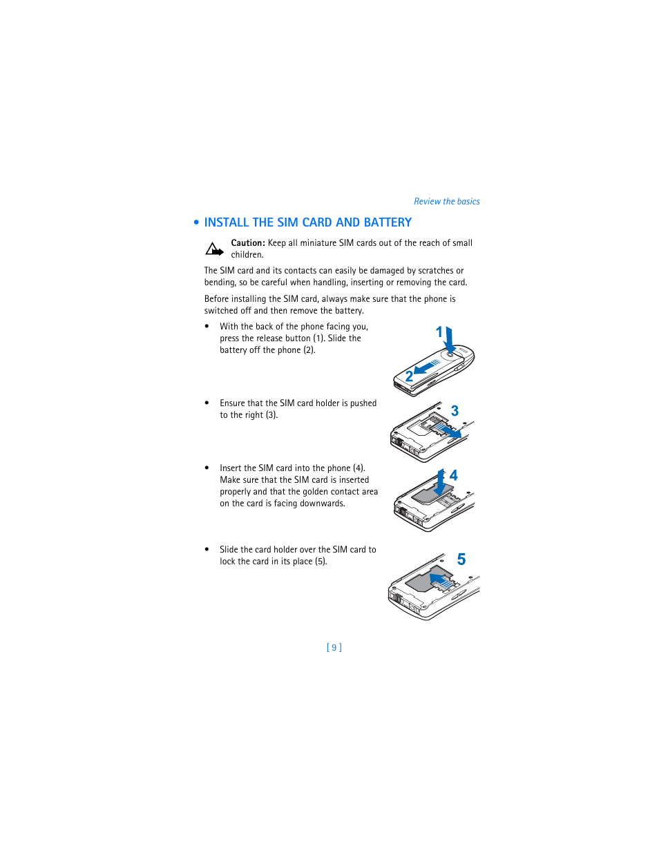 Install the sim card and battery | Nokia 6310i User Manual | Page 18 / 161