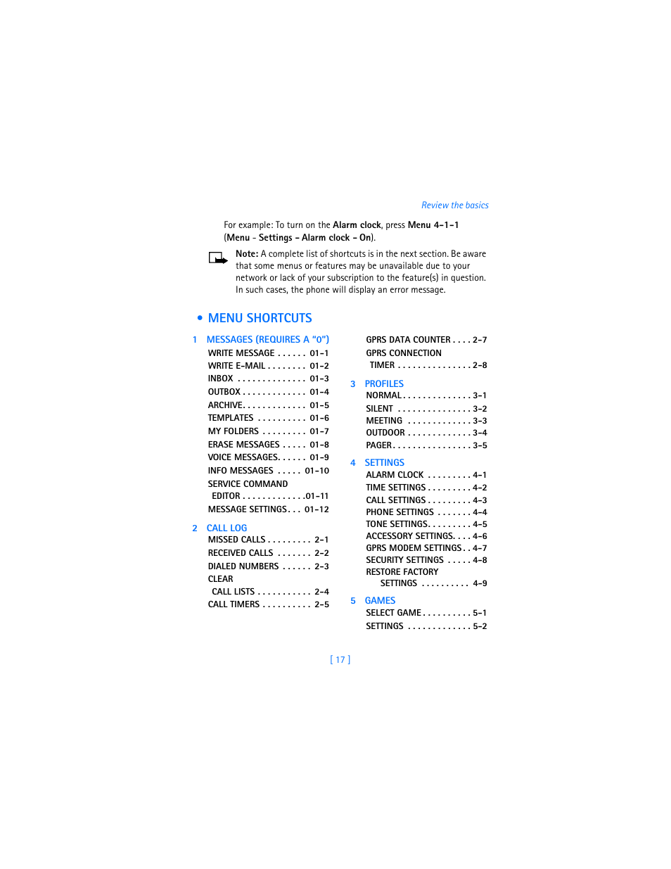 Menu shortcuts | Nokia 6310i User Manual | Page 26 / 161