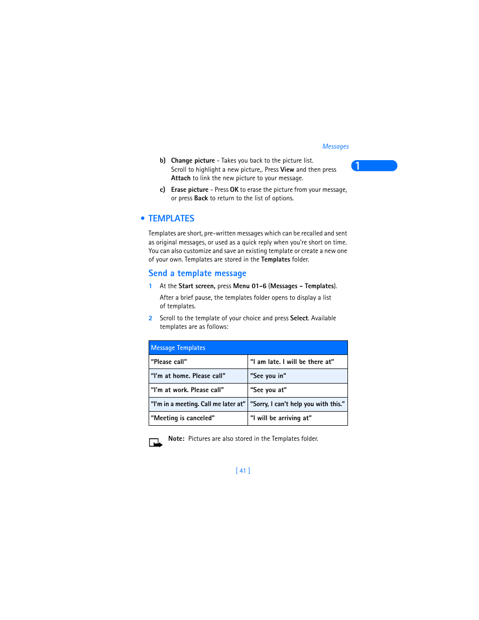 Templates, Send a template message | Nokia 6310i User Manual | Page 50 / 161