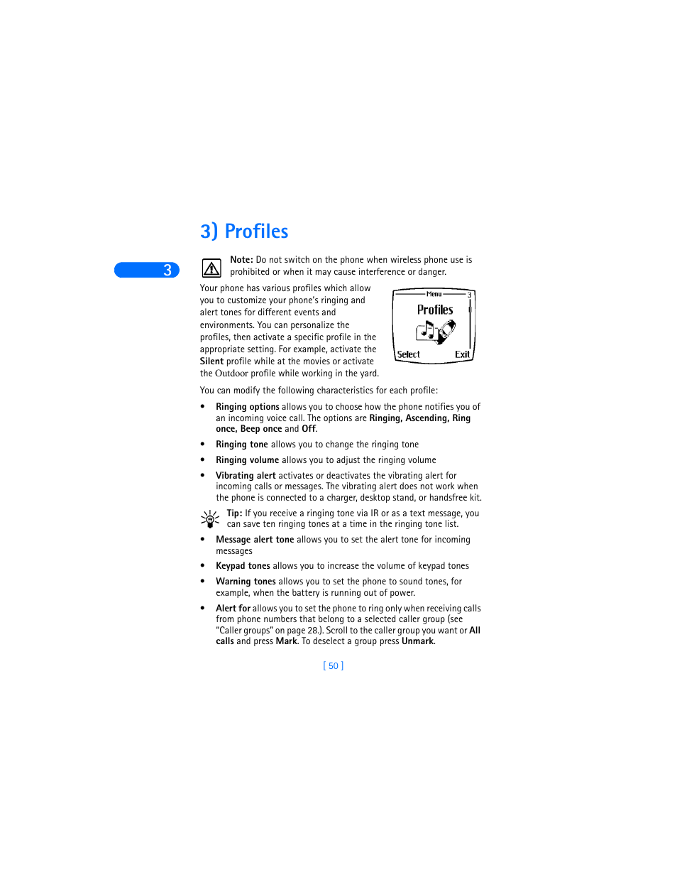 3) profiles | Nokia 6310i User Manual | Page 59 / 161