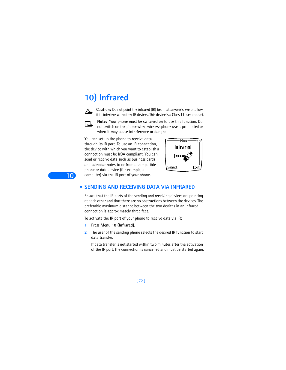 10) infrared, Sending and receiving data via infrared | Nokia 6310i User Manual | Page 81 / 161