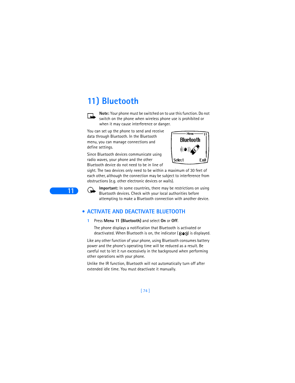 11) bluetooth, Activate and deactivate bluetooth | Nokia 6310i User Manual | Page 83 / 161