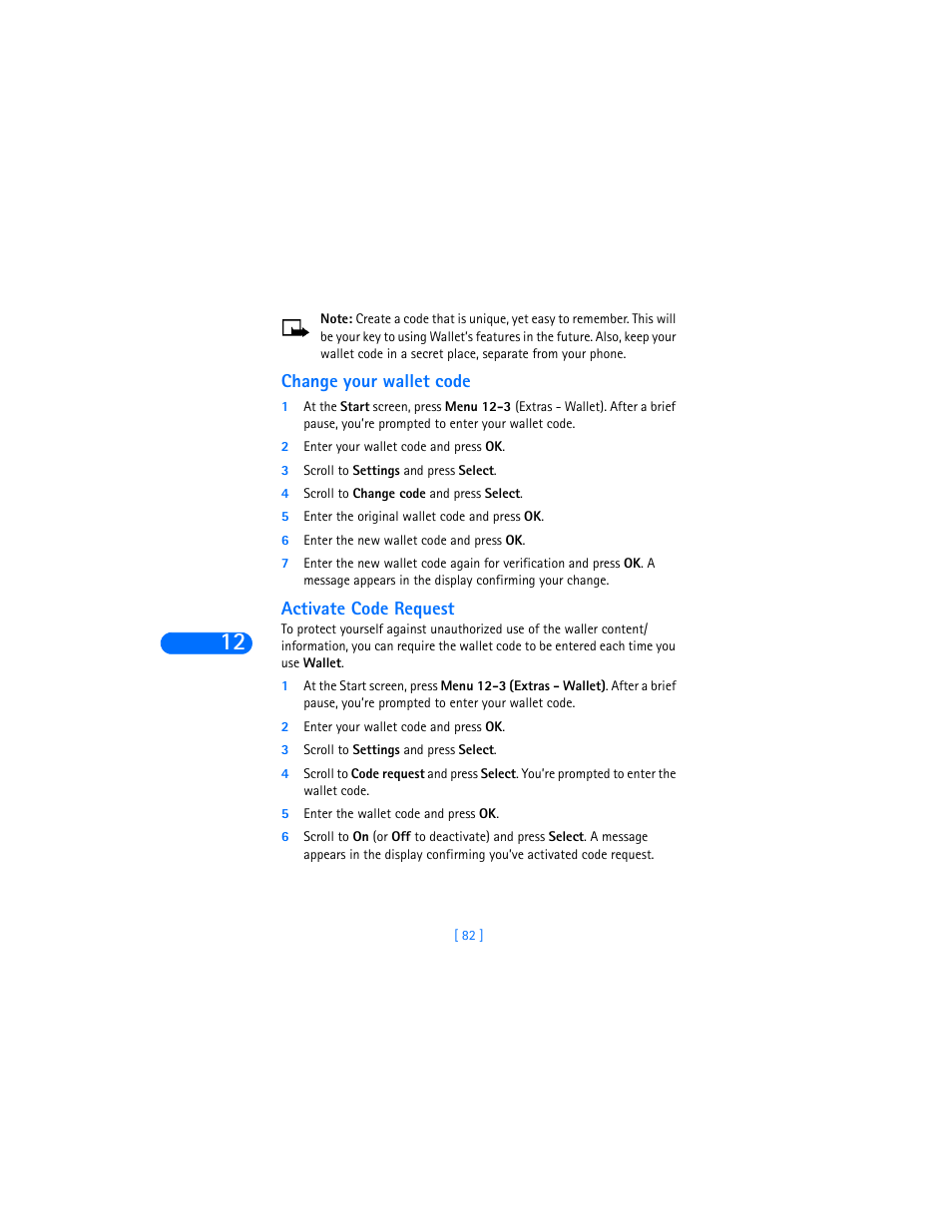 Change your wallet code, Activate code request | Nokia 6310i User Manual | Page 91 / 161