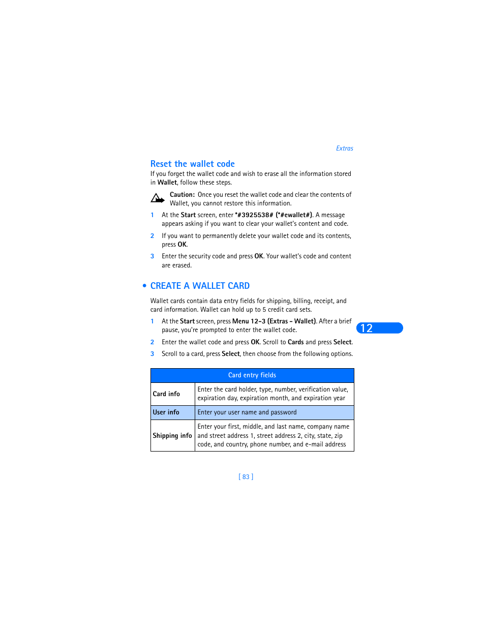 Reset the wallet code, Create a wallet card | Nokia 6310i User Manual | Page 92 / 161