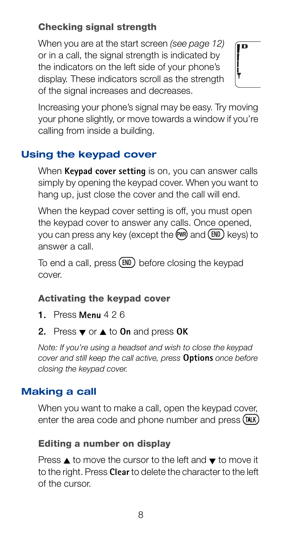 Using the keypad cover, Making a call, Using the keypad cover making a call | Nokia 6161 User Manual | Page 15 / 101