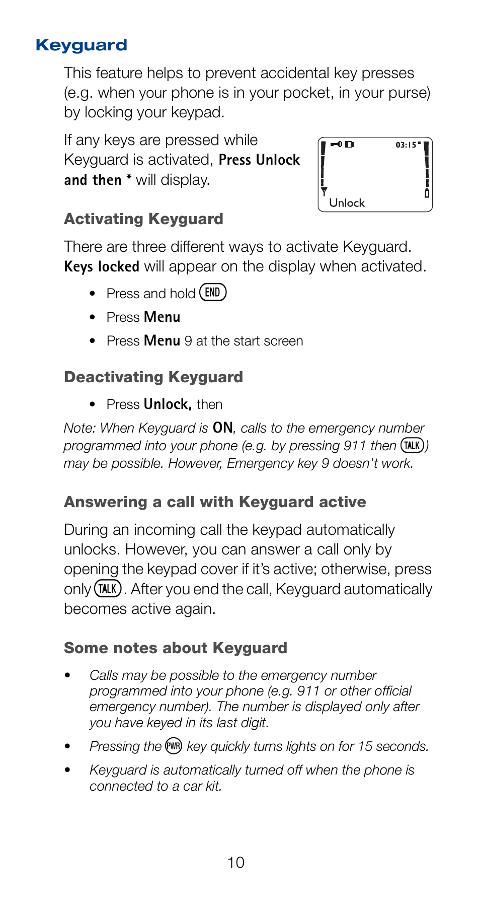 Keyguard | Nokia 6161 User Manual | Page 17 / 101
