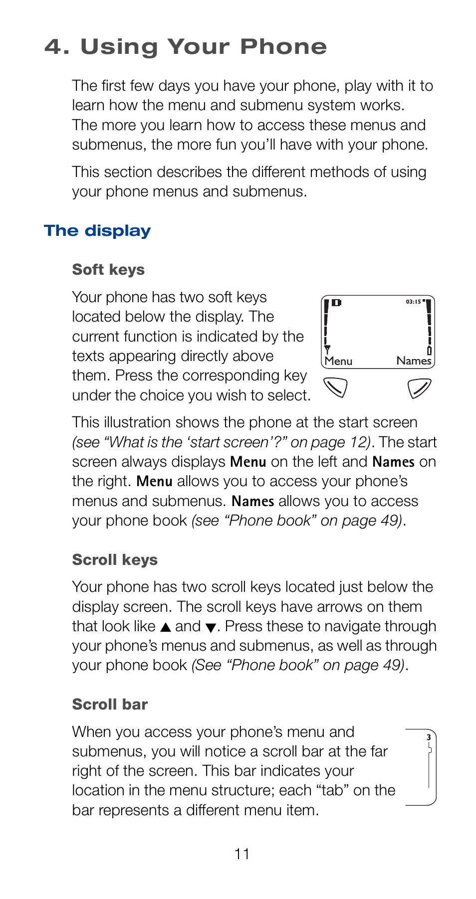 Using your phone, The display | Nokia 6161 User Manual | Page 18 / 101