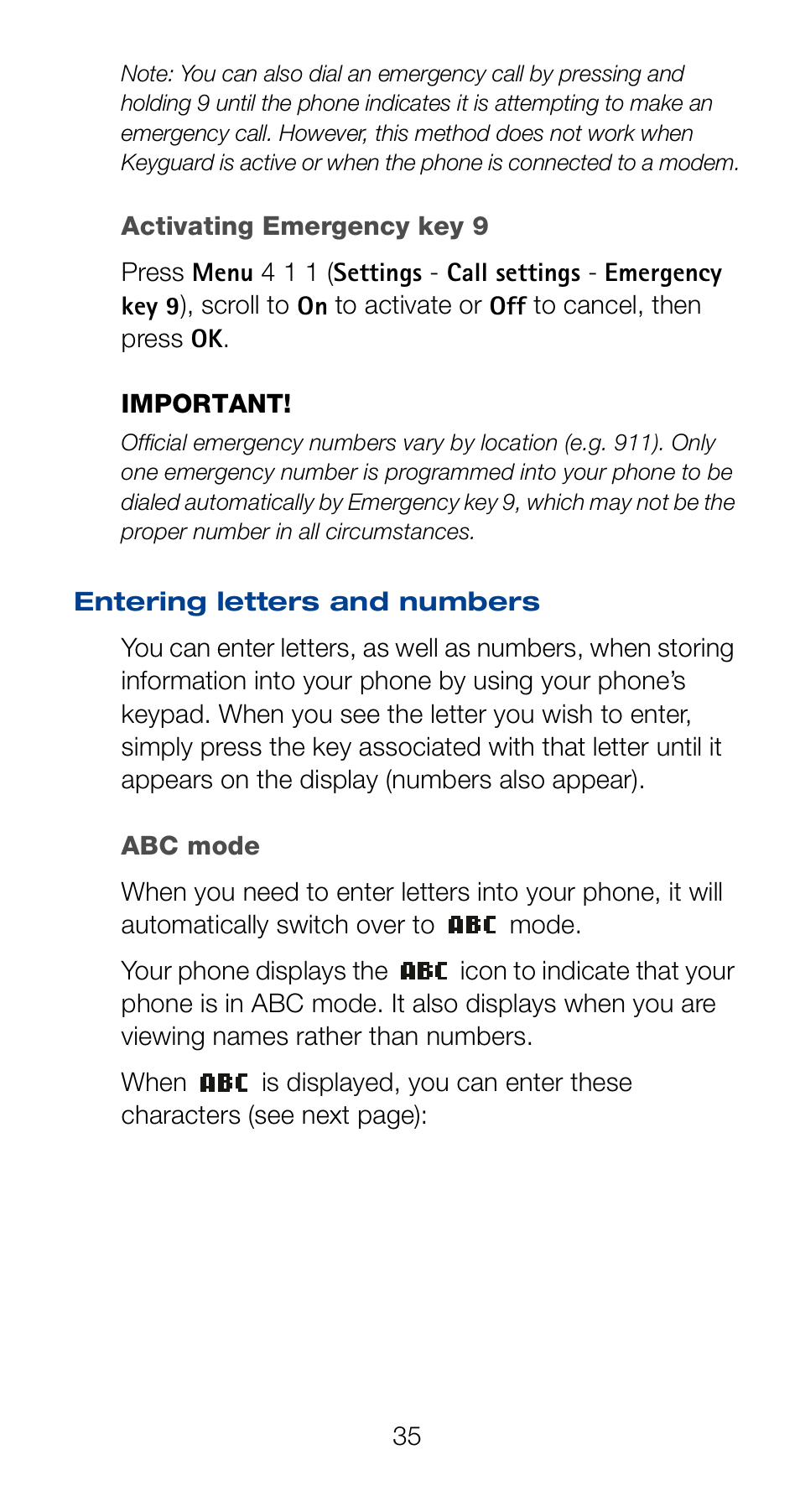 Entering letters and numbers, Abc mode, Entering letters and | Nokia 6161 User Manual | Page 42 / 101