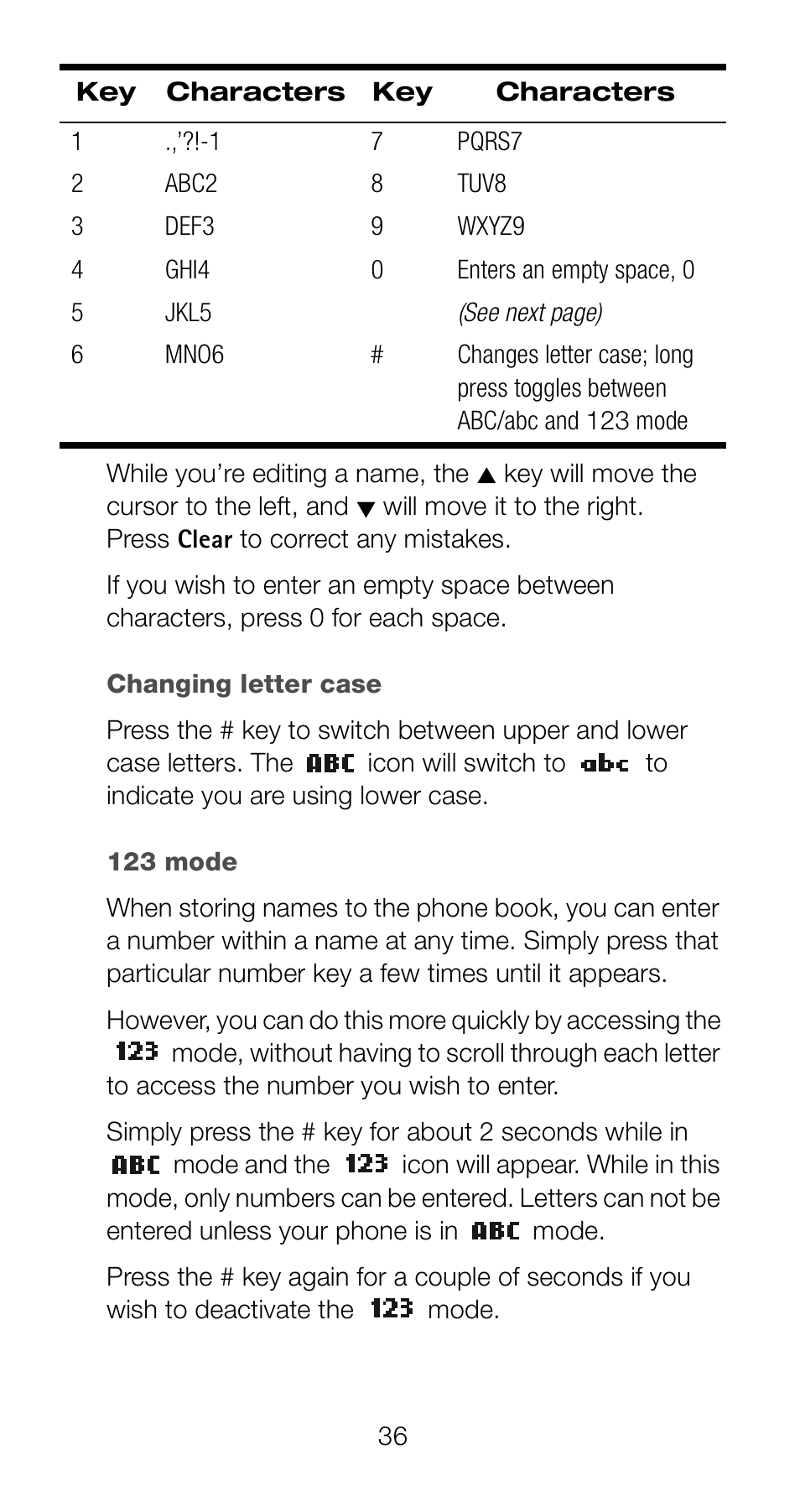 Changing letter case, 123 mode, Changing letter case 123 mode | Nokia 6161 User Manual | Page 43 / 101