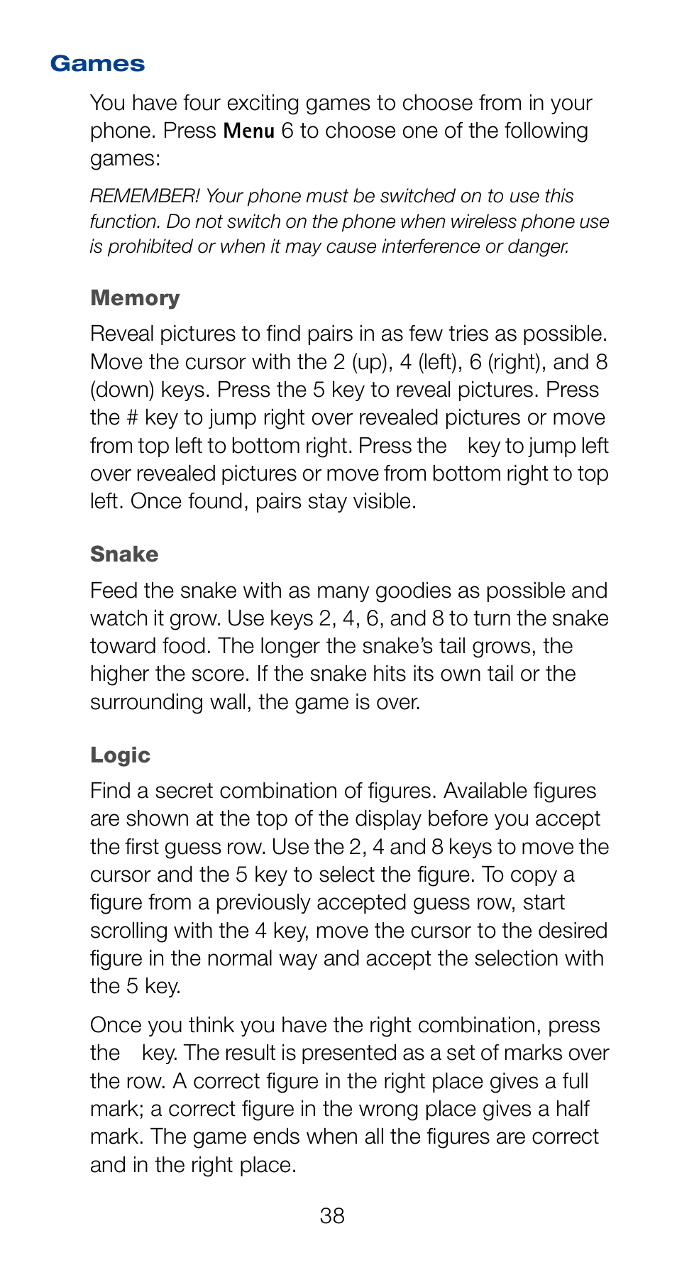 Games | Nokia 6161 User Manual | Page 45 / 101