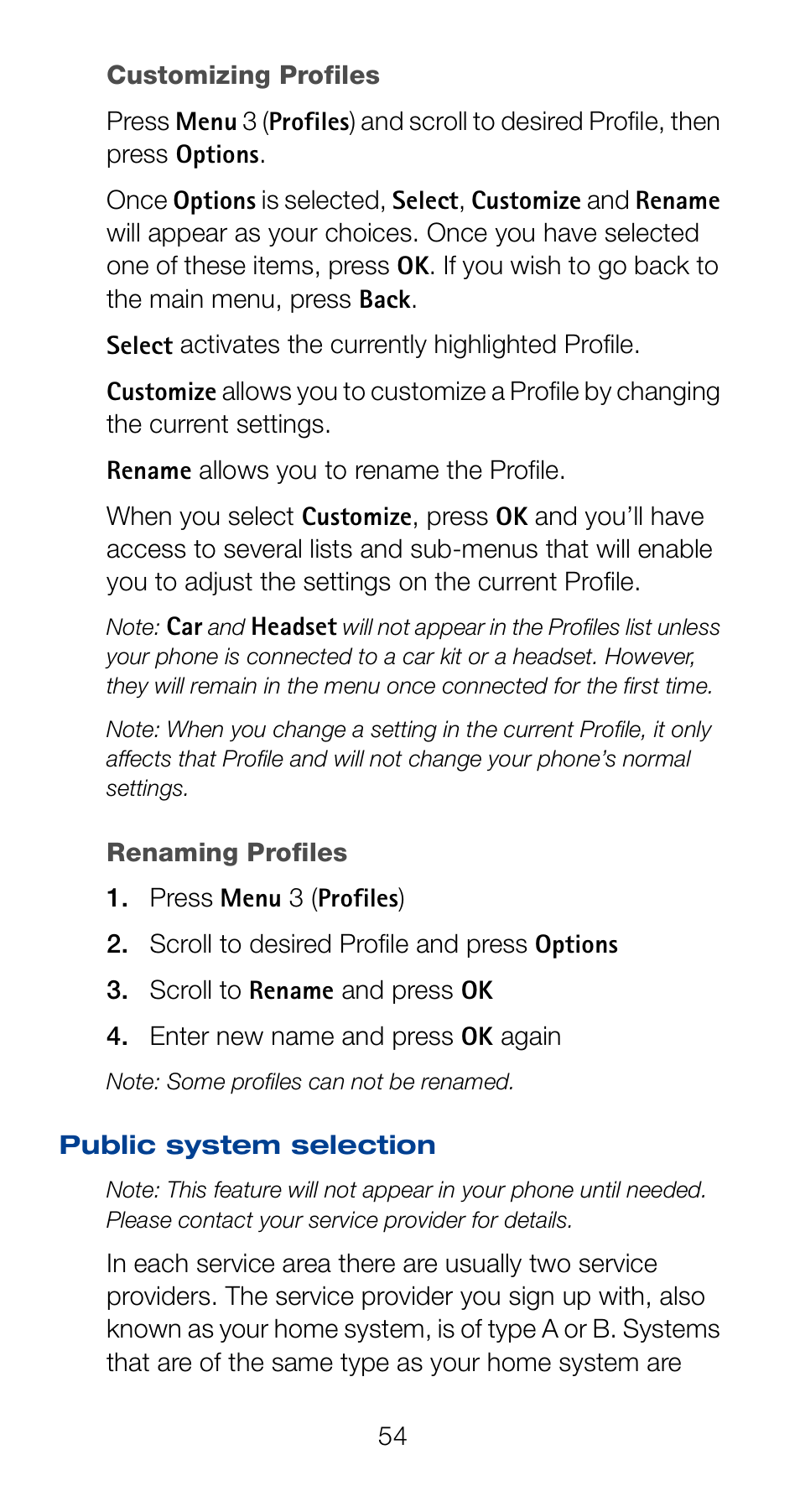 Customizing profiles, Public system selection | Nokia 6161 User Manual | Page 61 / 101