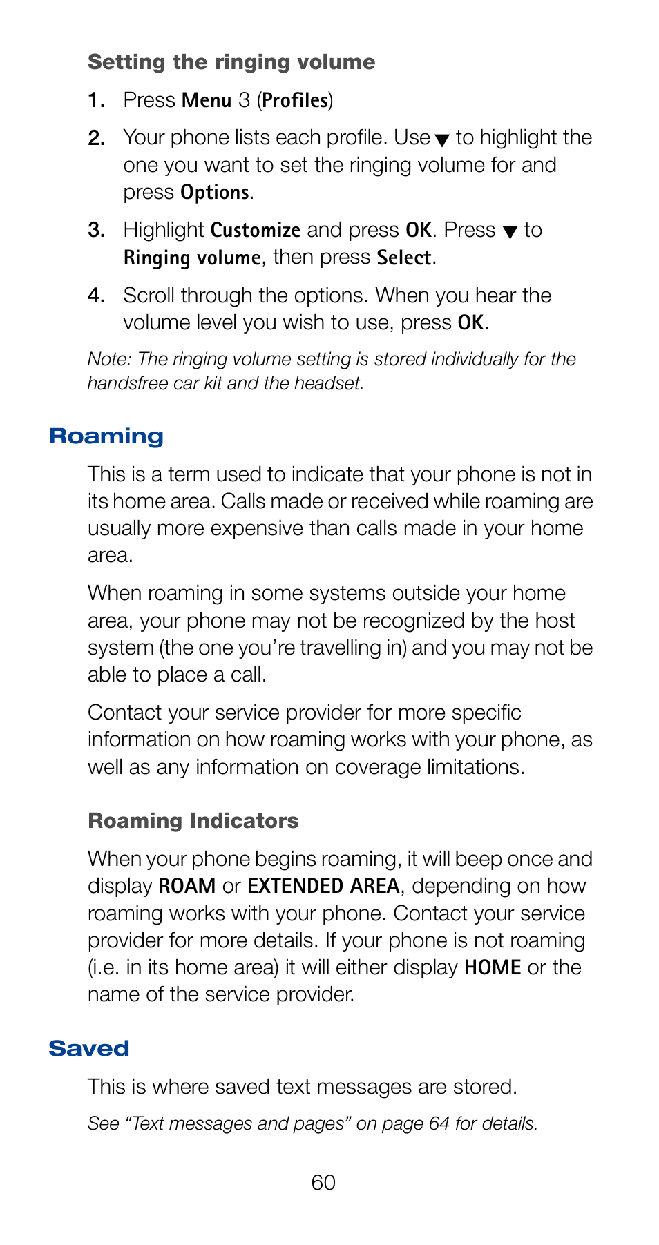 Roaming | Nokia 6161 User Manual | Page 67 / 101