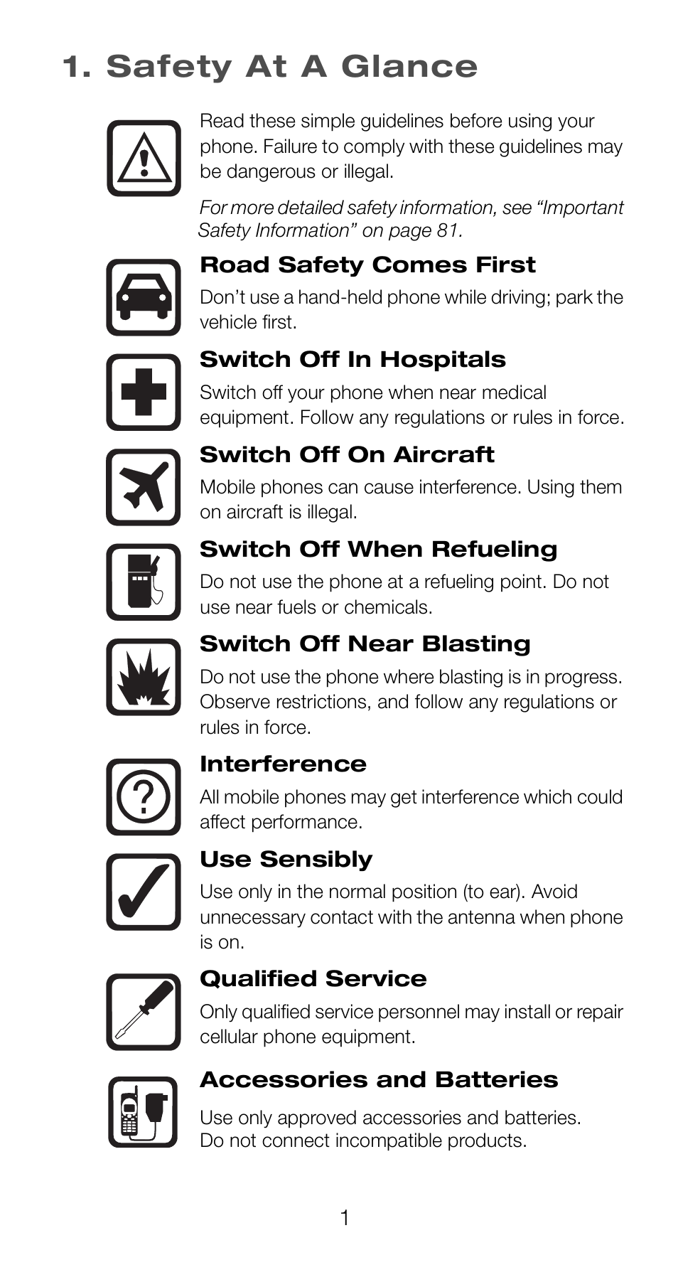 Safety at a glance | Nokia 6161 User Manual | Page 8 / 101
