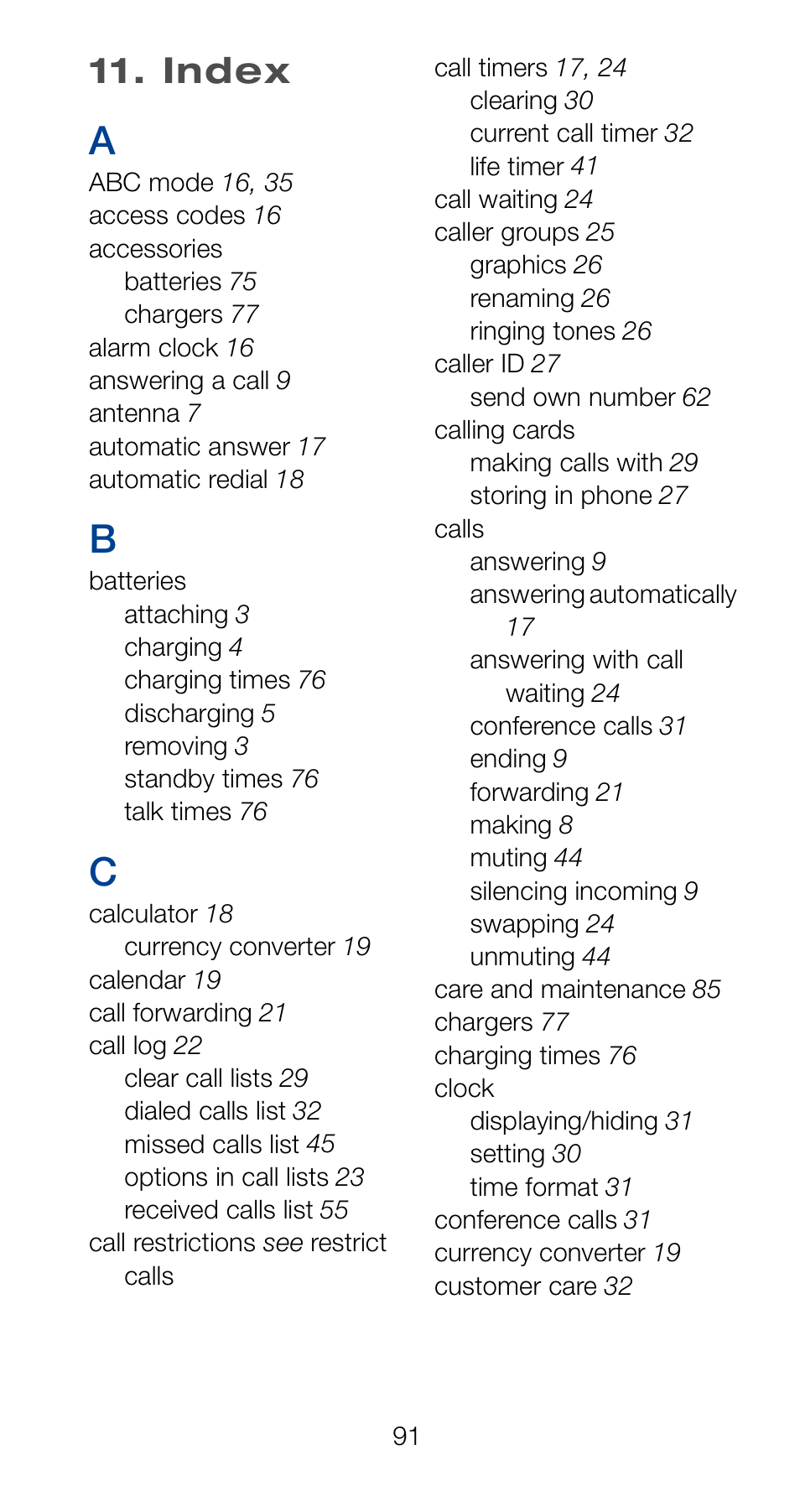 Index | Nokia 6161 User Manual | Page 98 / 101