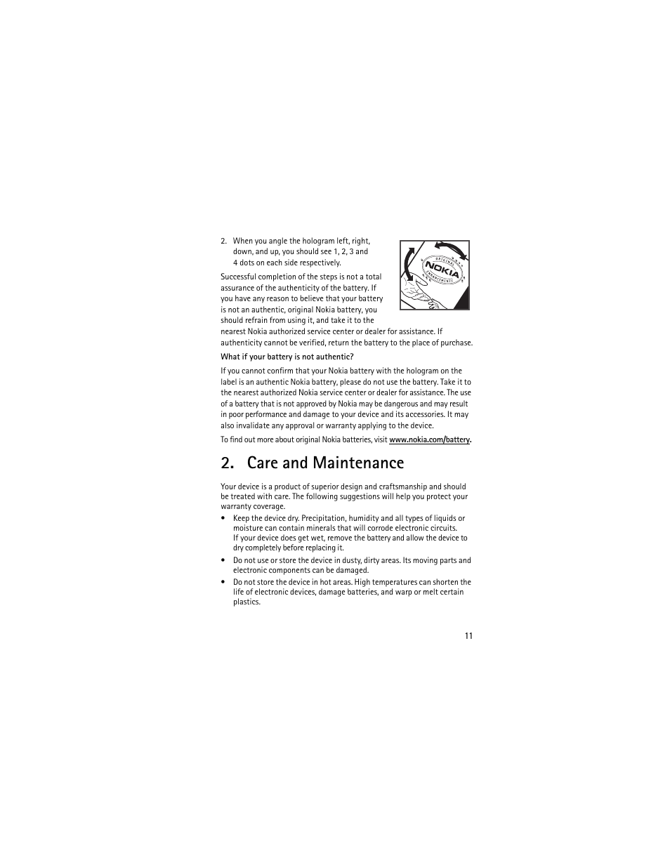 Care and maintenance | Nokia 2605 User Manual | Page 11 / 71