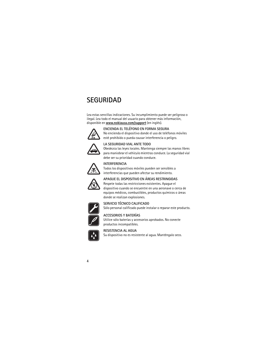Seguridad, Seguridad 4 | Nokia 2605 User Manual | Page 38 / 71