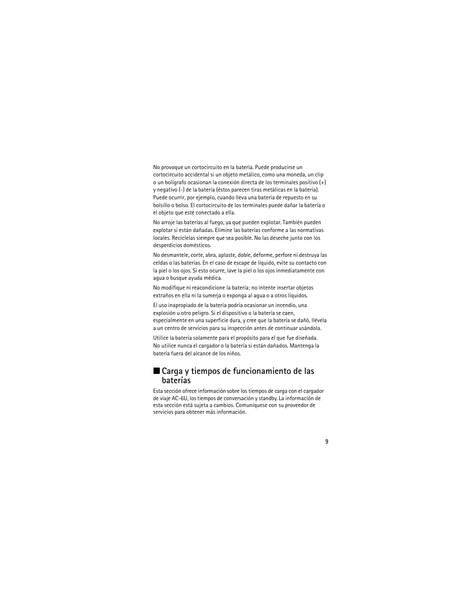 Carga y tiempos de funcionamiento de las baterías | Nokia 2605 User Manual | Page 43 / 71