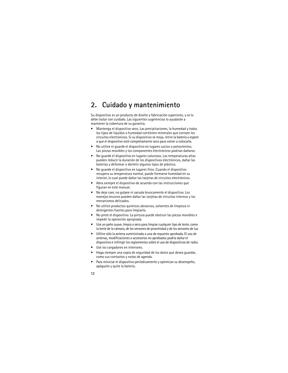 Cuidado y mantenimiento | Nokia 2605 User Manual | Page 46 / 71