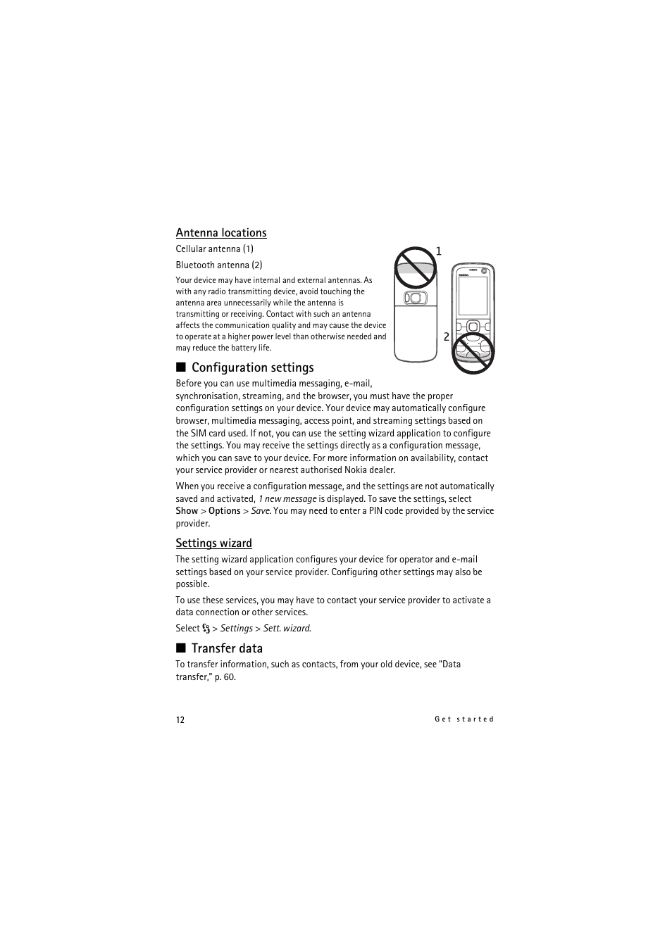 Configuration settings, Transfer data, Settings. see “settings wizard,” p. 12 | Nokia 5320 XpressMusic User Manual | Page 12 / 72