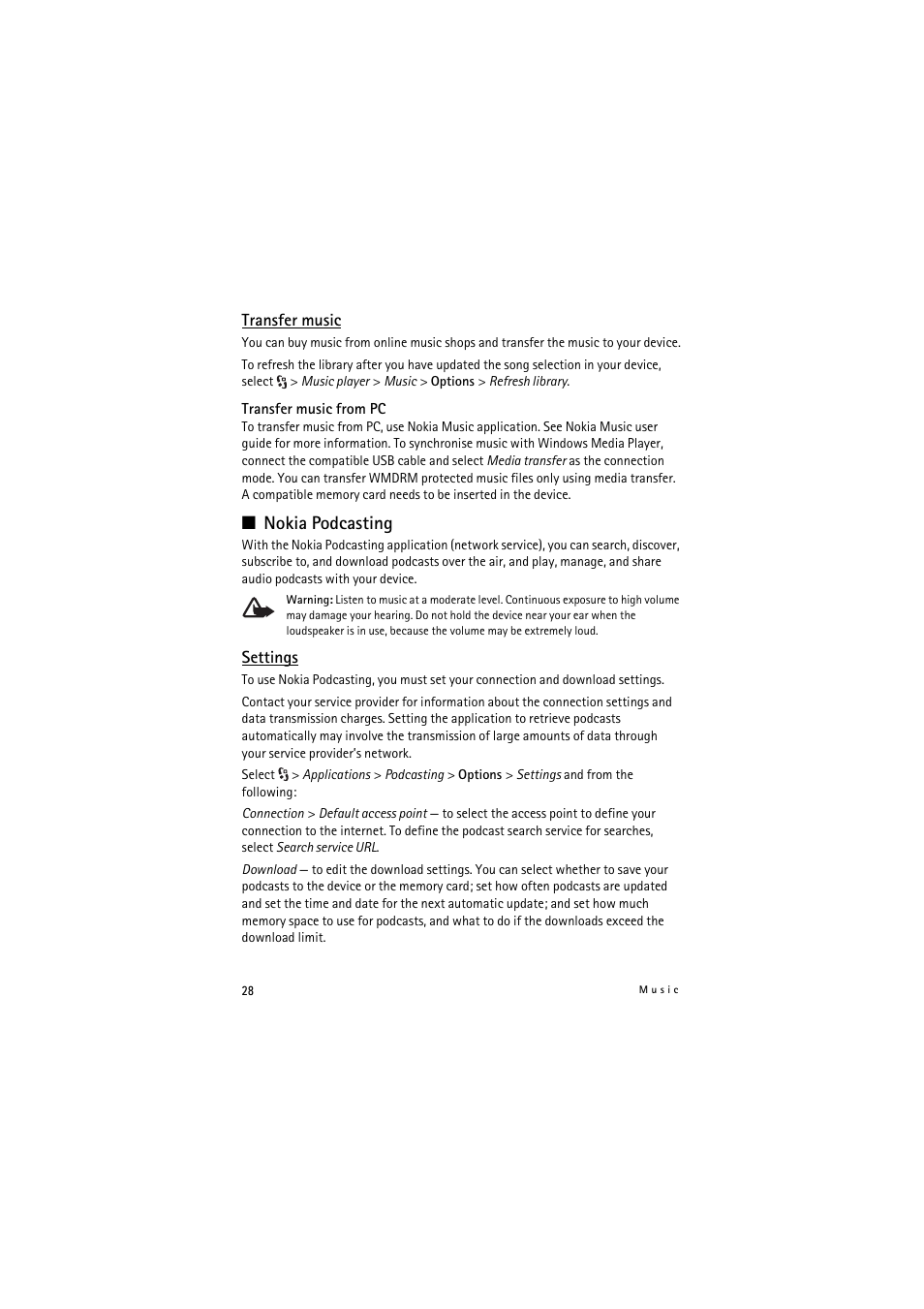 Nokia podcasting | Nokia 5320 XpressMusic User Manual | Page 28 / 72