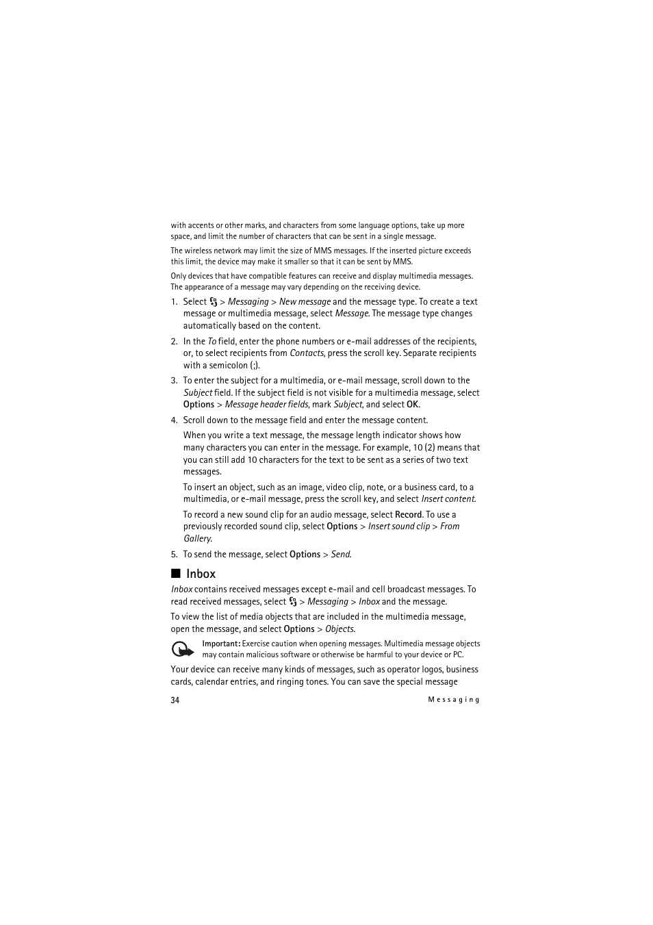 Inbox | Nokia 5320 XpressMusic User Manual | Page 34 / 72