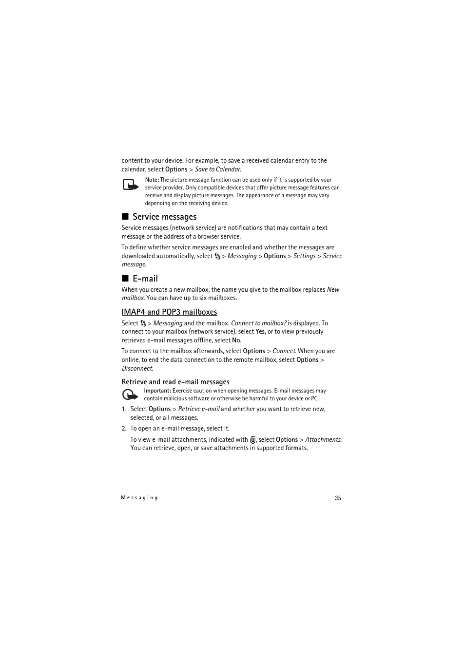 Service messages, Email, E-mail | Nokia 5320 XpressMusic User Manual | Page 35 / 72