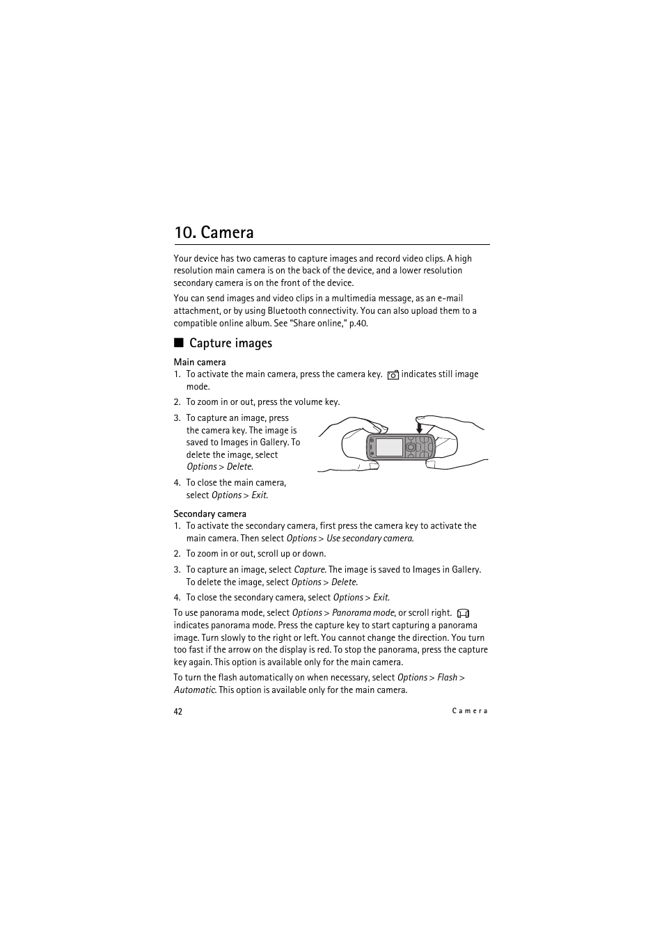 Camera, Capture images | Nokia 5320 XpressMusic User Manual | Page 42 / 72