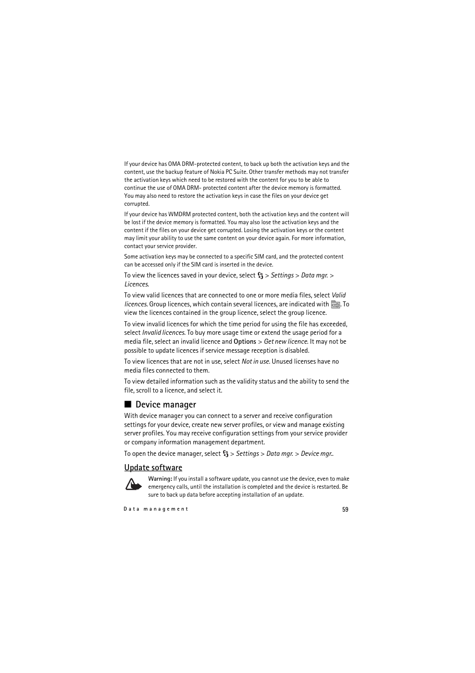 Device manager | Nokia 5320 XpressMusic User Manual | Page 59 / 72