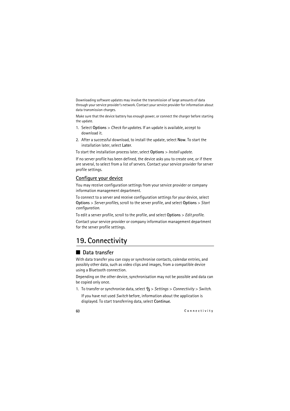 Connectivity, Data transfer | Nokia 5320 XpressMusic User Manual | Page 60 / 72
