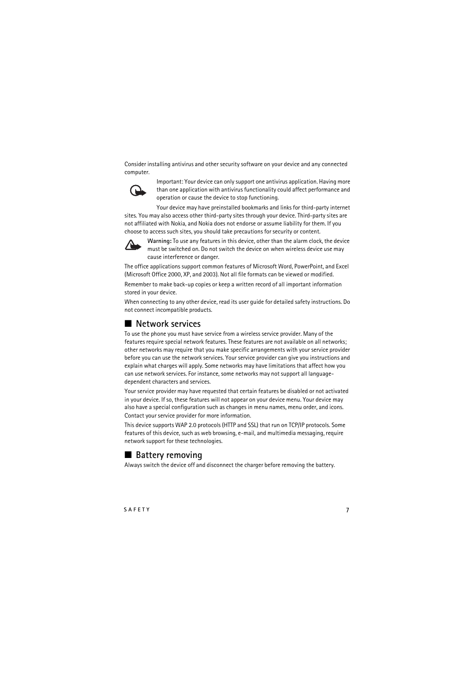 Network services, Battery removing | Nokia 5320 XpressMusic User Manual | Page 7 / 72