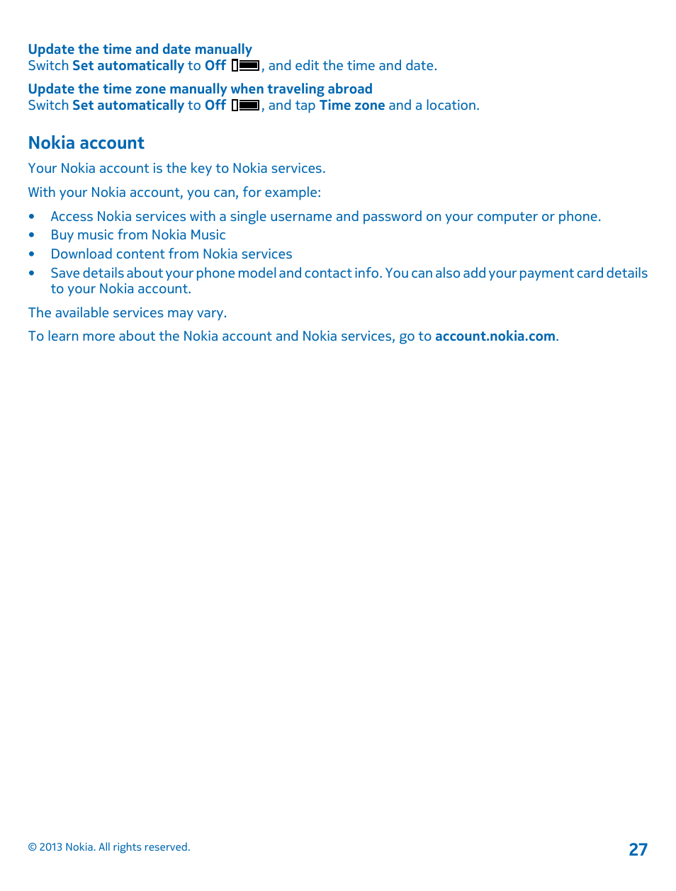 Nokia account | Nokia Lumia 710 User Manual | Page 27 / 86