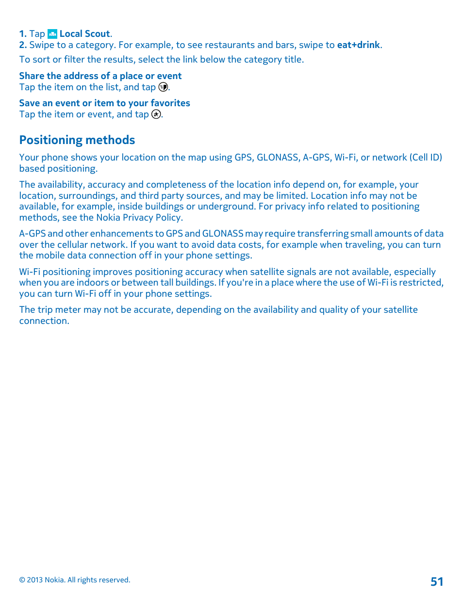 Positioning methods | Nokia Lumia 710 User Manual | Page 51 / 86