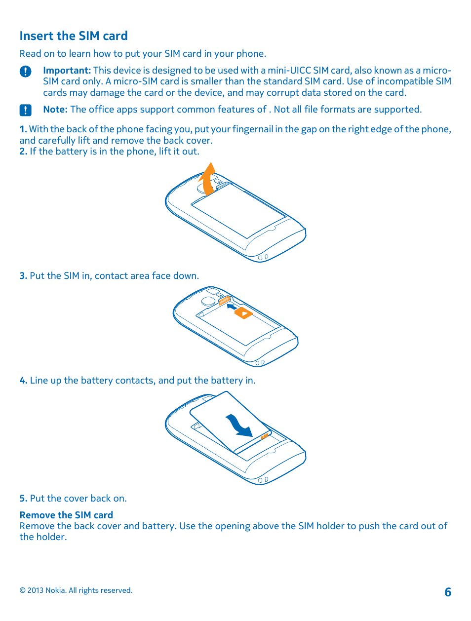 Insert the sim card | Nokia Lumia 710 User Manual | Page 6 / 86