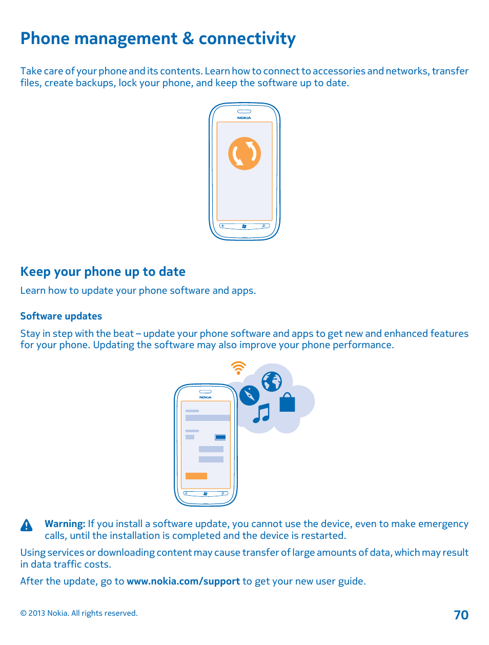 Phone management & connectivity, Keep your phone up to date, Software updates | Nokia Lumia 710 User Manual | Page 70 / 86