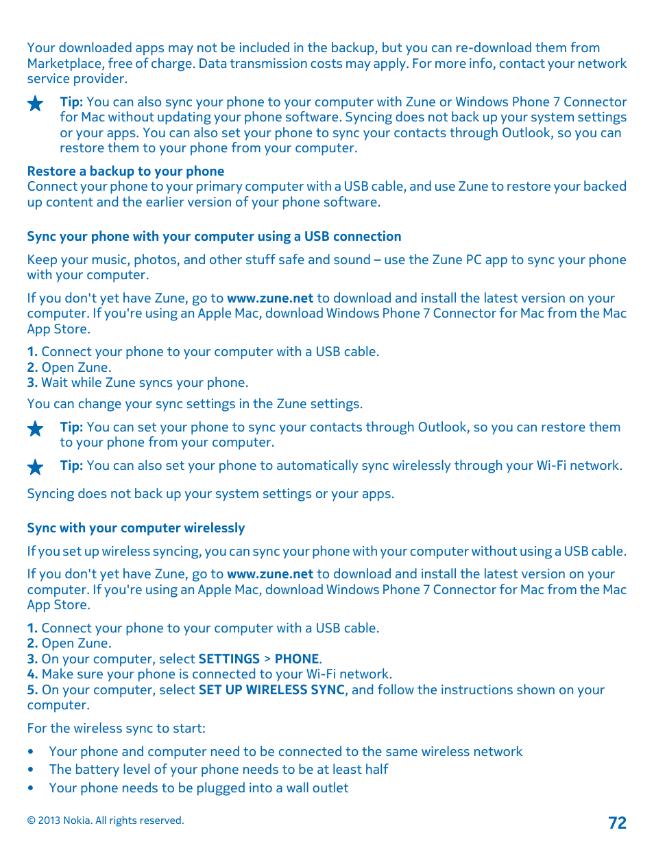 Sync with your computer wirelessly | Nokia Lumia 710 User Manual | Page 72 / 86