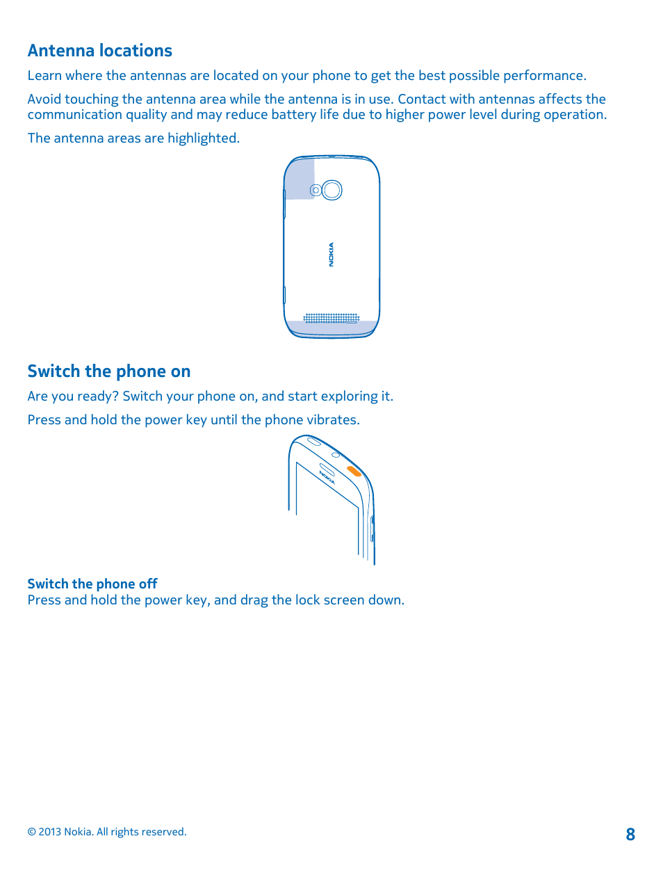 Antenna locations, Switch the phone on | Nokia Lumia 710 User Manual | Page 8 / 86