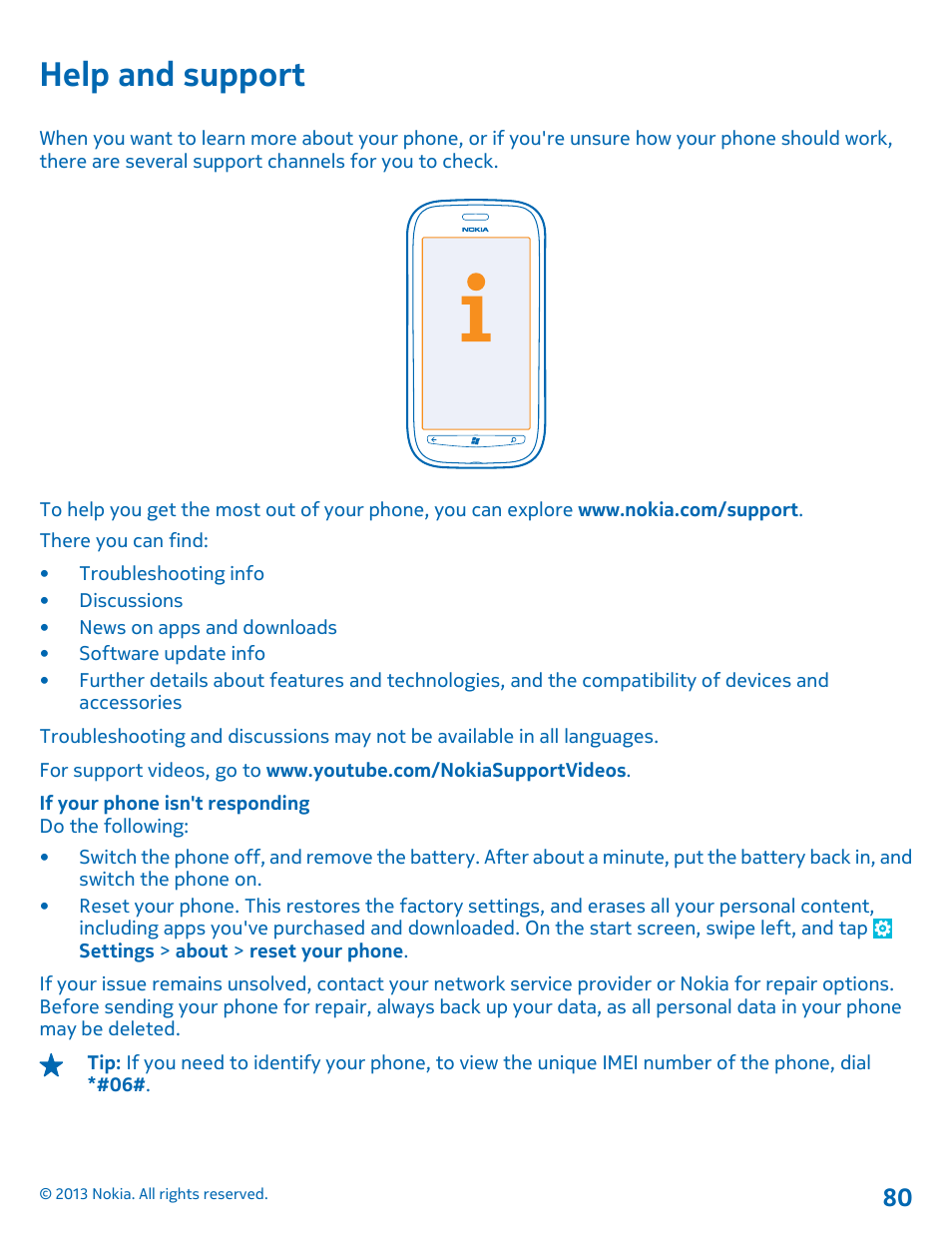 Help and support | Nokia Lumia 710 User Manual | Page 80 / 86