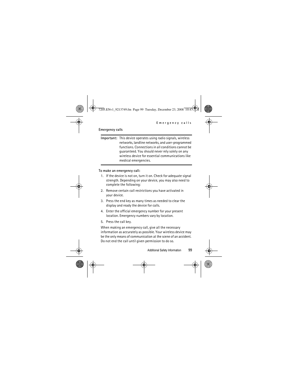 To make an emergency call | Nokia 7205 Intrigue User Manual | Page 100 / 108
