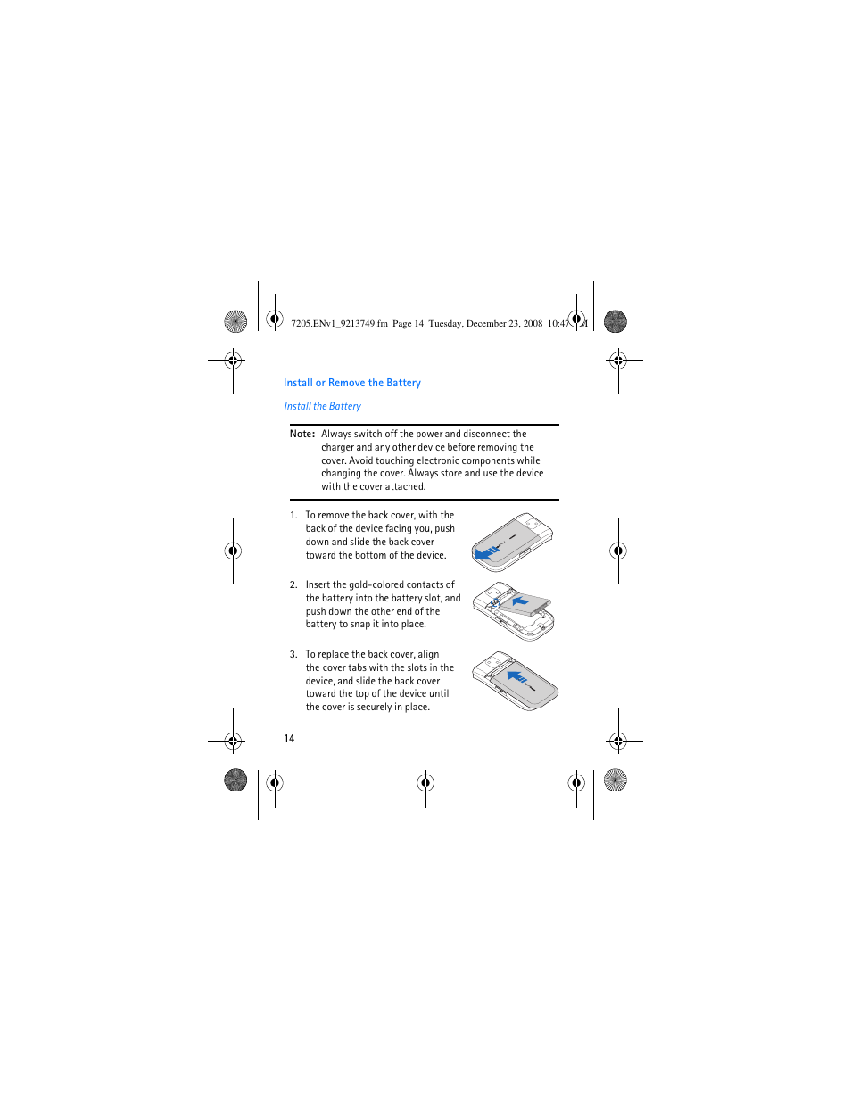 Install or remove the battery | Nokia 7205 Intrigue User Manual | Page 15 / 108