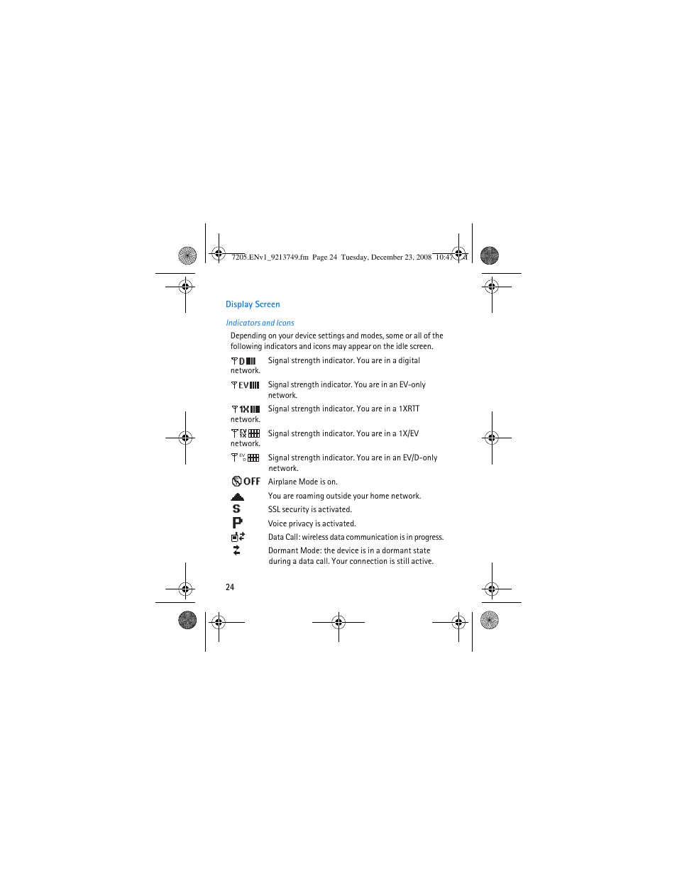 Display screen | Nokia 7205 Intrigue User Manual | Page 25 / 108