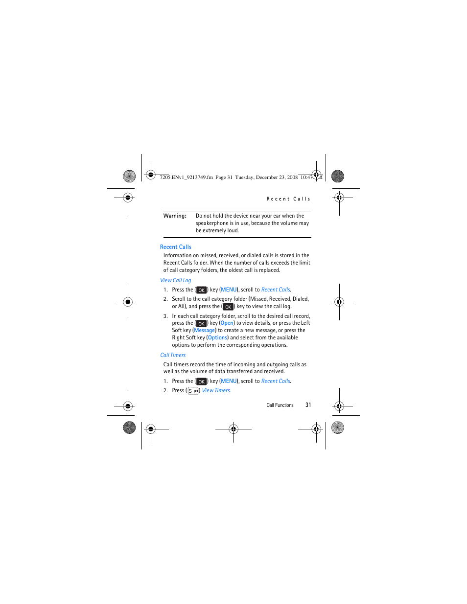 Recent calls | Nokia 7205 Intrigue User Manual | Page 32 / 108