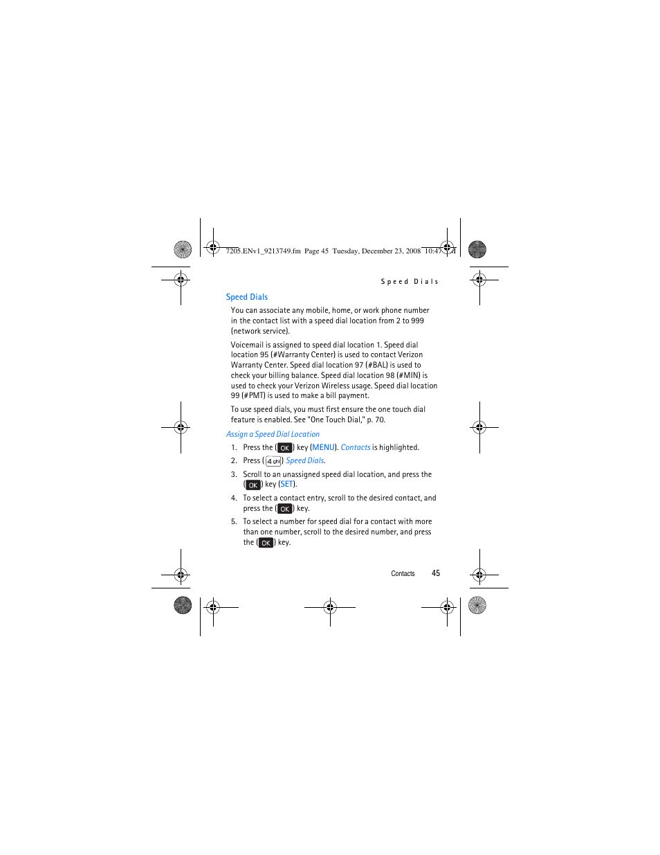 Speed dials | Nokia 7205 Intrigue User Manual | Page 46 / 108