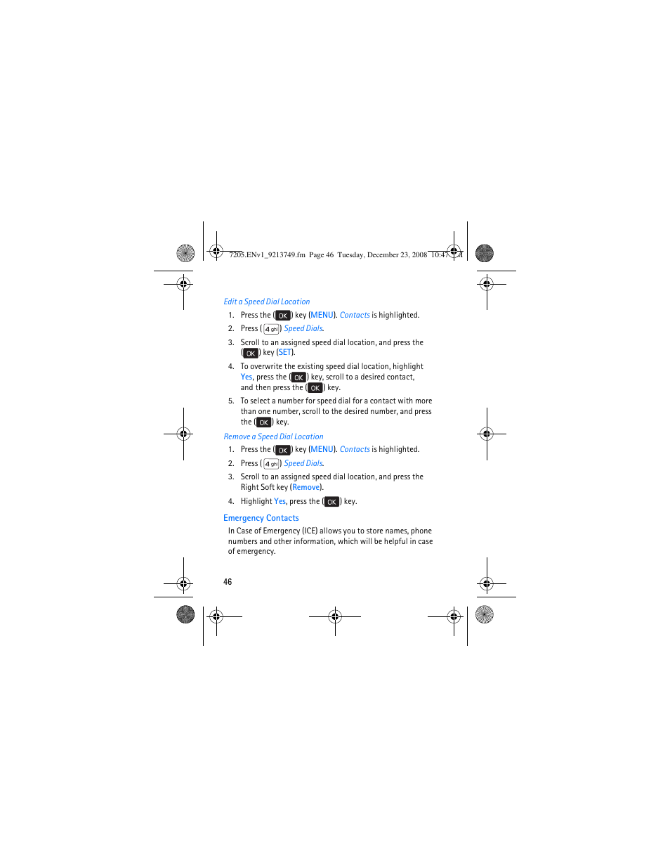 Emergency contacts | Nokia 7205 Intrigue User Manual | Page 47 / 108