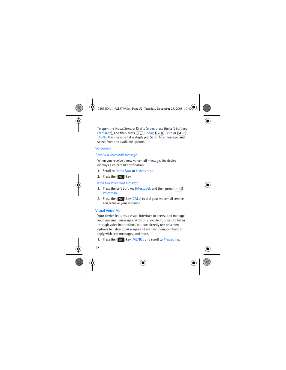 Voicemail, Visual voice mail, Voicemail visual voice mail | Nokia 7205 Intrigue User Manual | Page 53 / 108