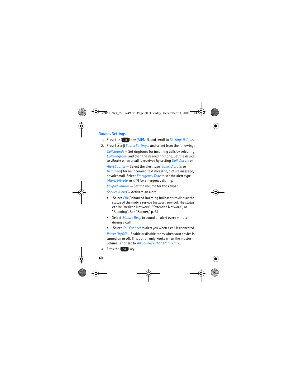 Sounds settings | Nokia 7205 Intrigue User Manual | Page 61 / 108