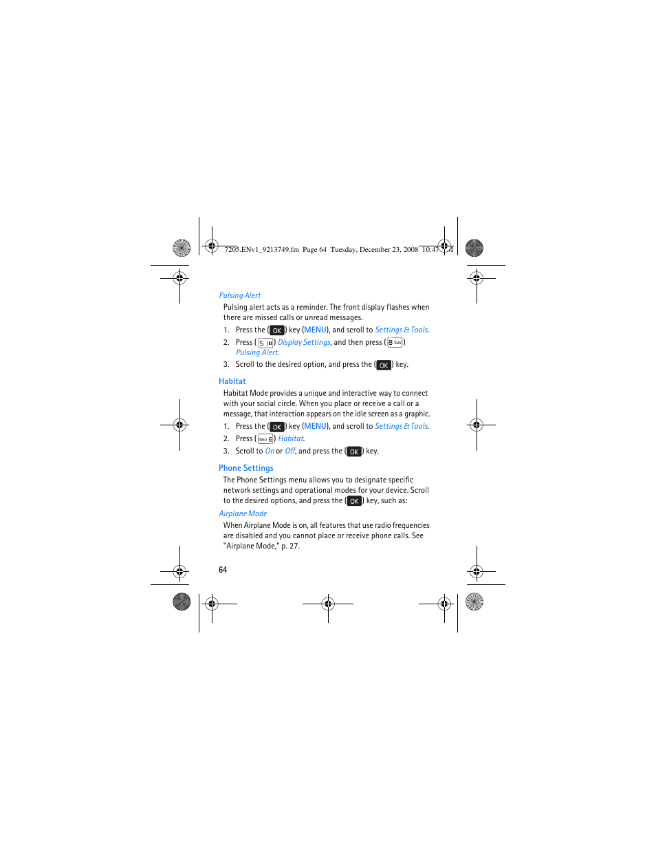 Habitat, Phone settings, Habitat phone settings | Nokia 7205 Intrigue User Manual | Page 65 / 108
